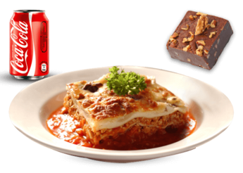 1 Plat de lasagne<br>
+ 1 Dessert au choix<br>
+ 1 Boisson 33cl au choix.