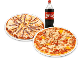 2 Pizzas familiales au choix<br>
+ 1 Maxi coca cola 1.25l.